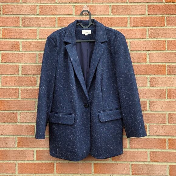 LOFT Single-Button Front Speckled Modern Knit Blazer Jacket Sz 14 Navy - Picture 4 of 6